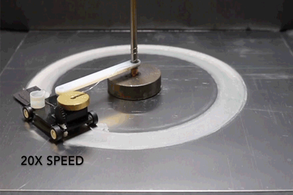Metal-air scavenger robot drives in circle around pole