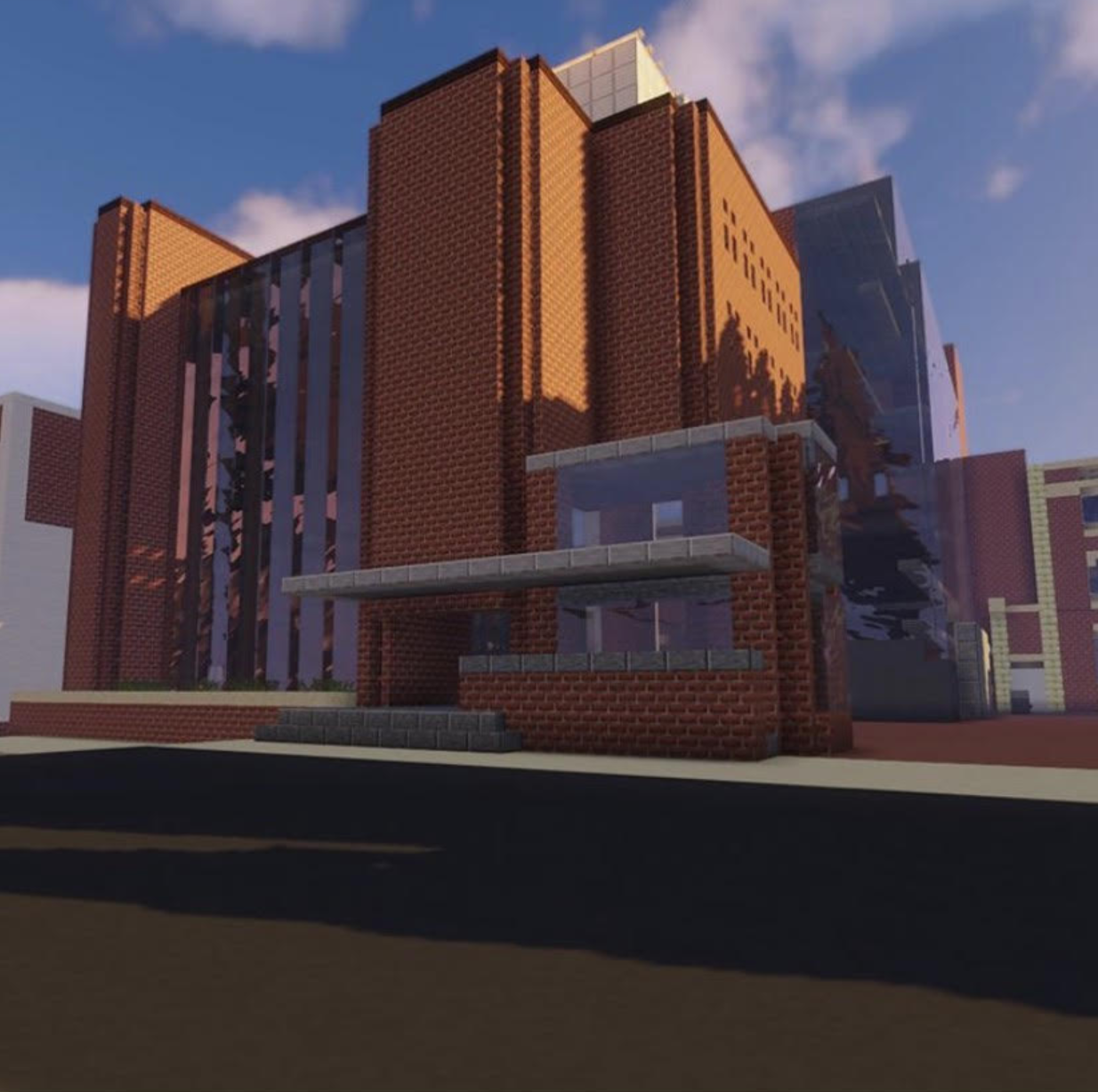 Levine Hall rendered in Minecraft