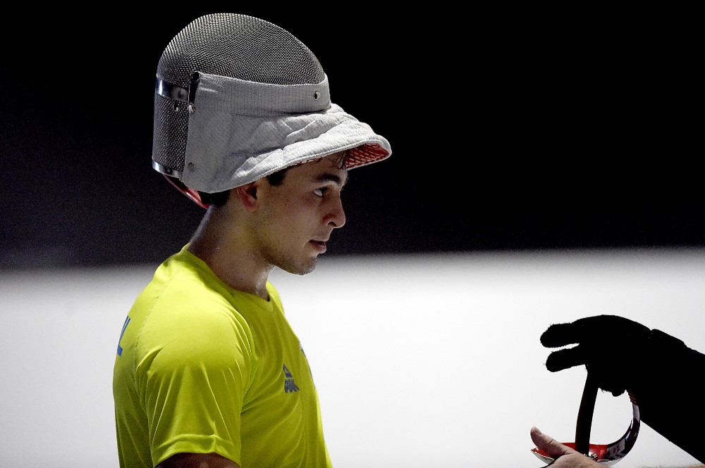 Enzo Bergamo in fencing gear