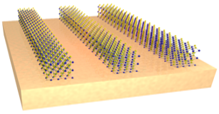 The researchers experimented with nanoscale strips of a two-dimensional semiconductor, tungsten disulfide, arranged on a gold backing.