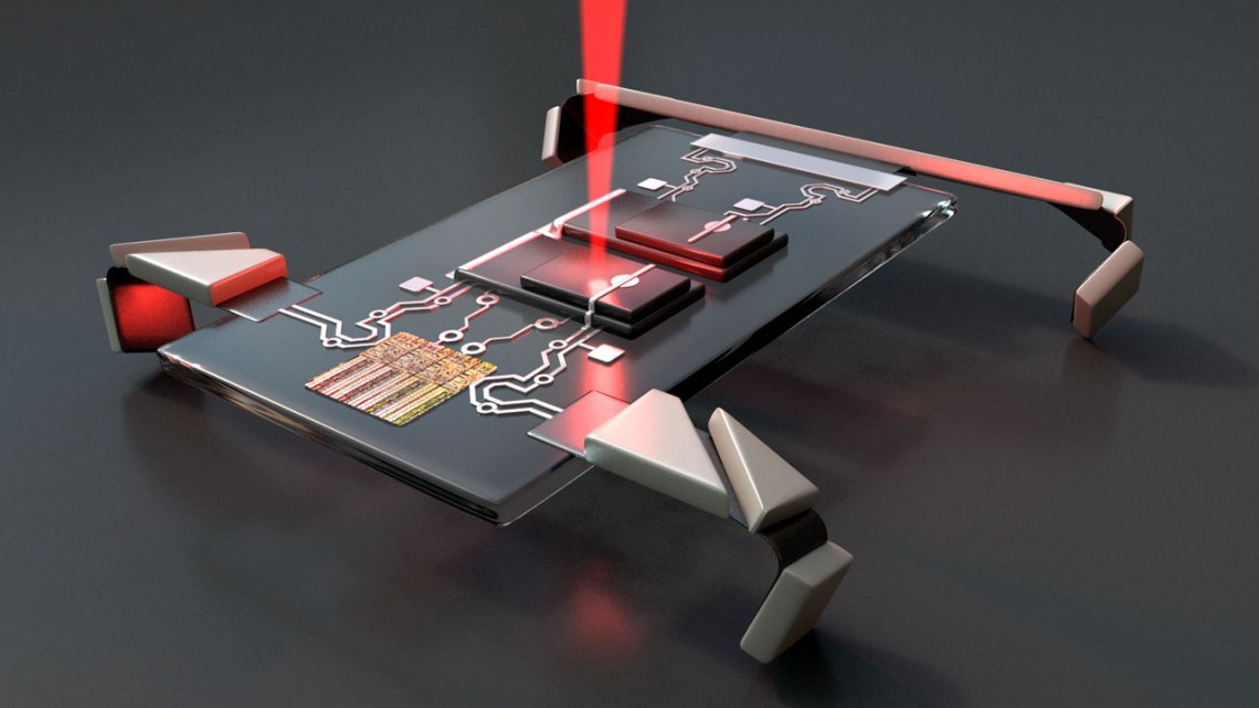 An illustration of the researchers’ microscopic robots.