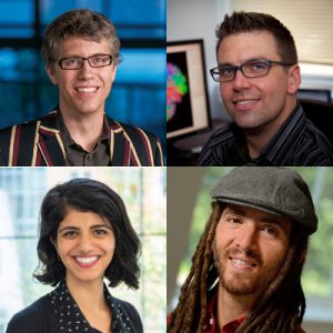 Clockwise from top left, Konrad Kording, Timothy Verstynen, Joshua Vogelstein, and Leyla Isik