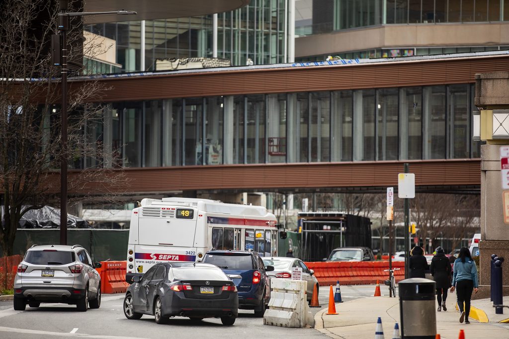 The Route 49 bus driving through Penn Medicine's campus.