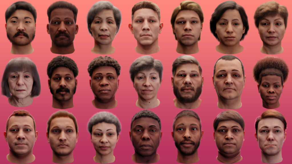 a grid of synthetic faces, created by Datagen, a synthetic data company