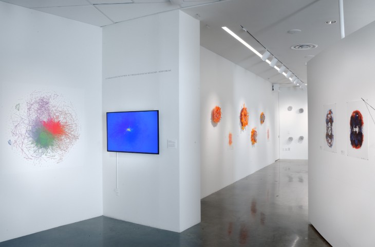 A gallery wall with data science themed art