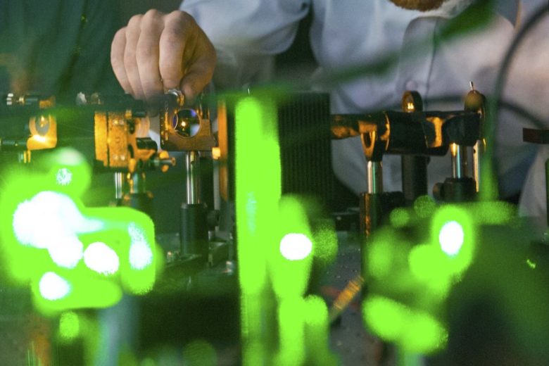 a close up of a laser array in a lab