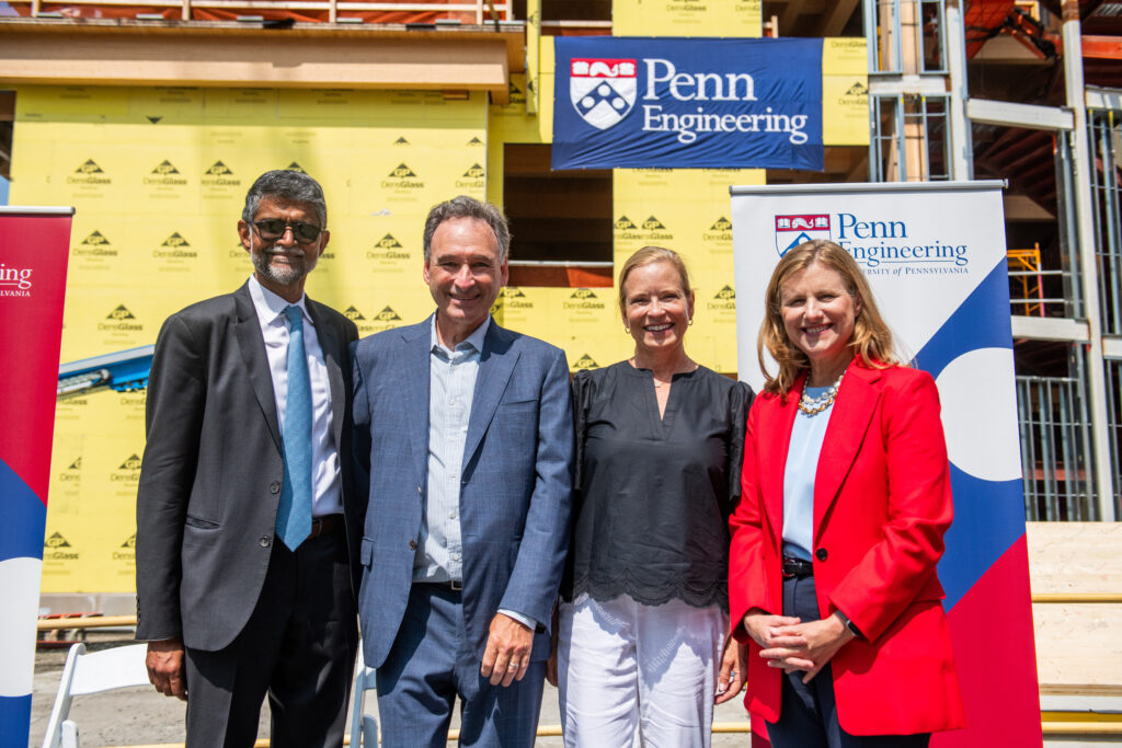 Dean Vijay Kumar, Harlan and Sabina Stone and President Liz Magill