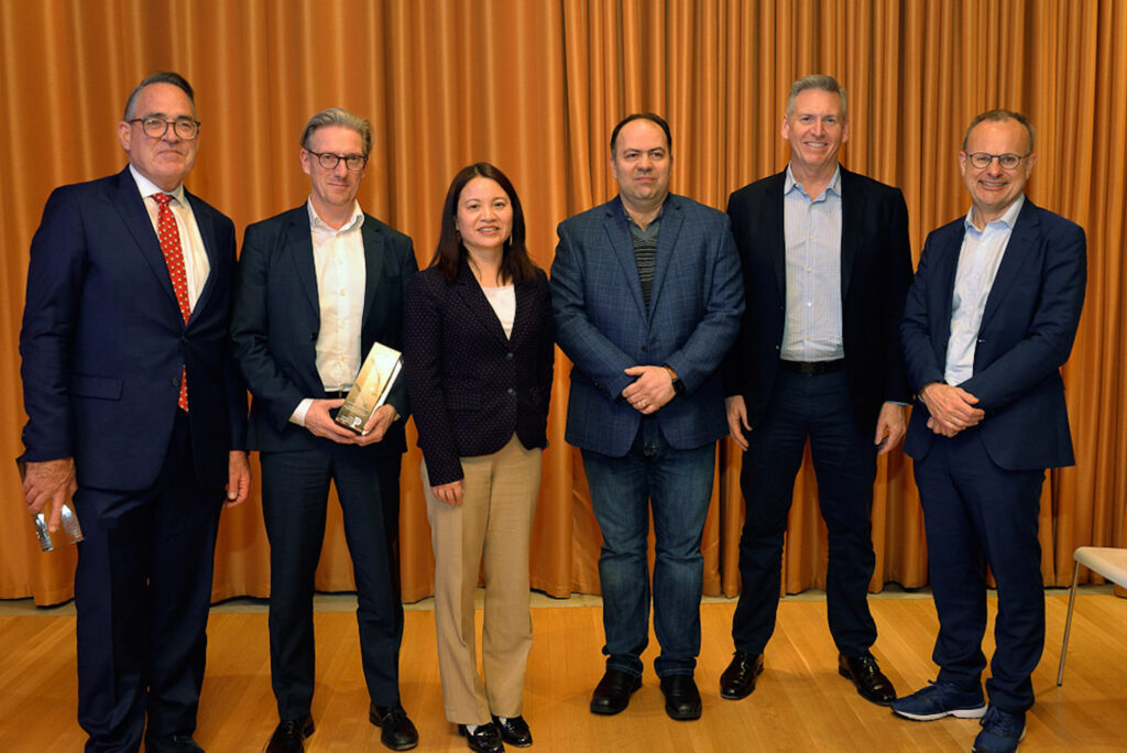 During its recent eighth annual Celebration of Innovation, the Penn Center for Innovation (PCI) reported on a successful fiscal year 2023. From left: Sean McCooe, Holger Kissel, Shu Yang, Firooz Alfatouni, Steve Kelly, and Sean Marett. (Image: Courtesy of Felice Macera)