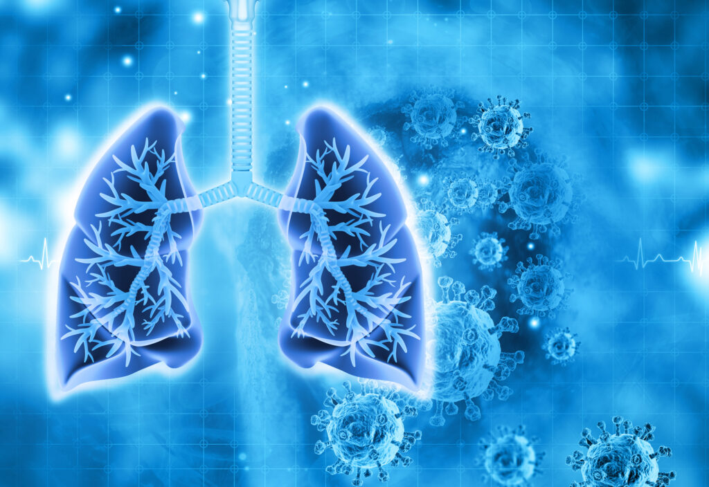 Human lungs on a blue science background