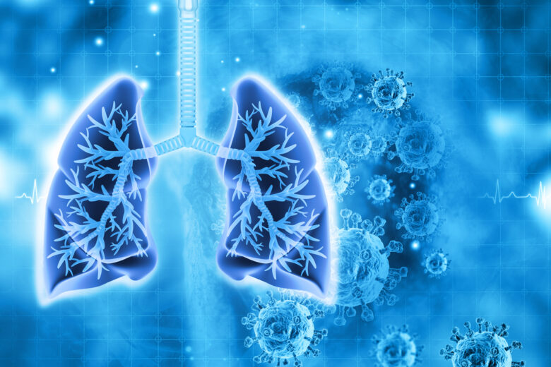 Human lungs on a blue science background