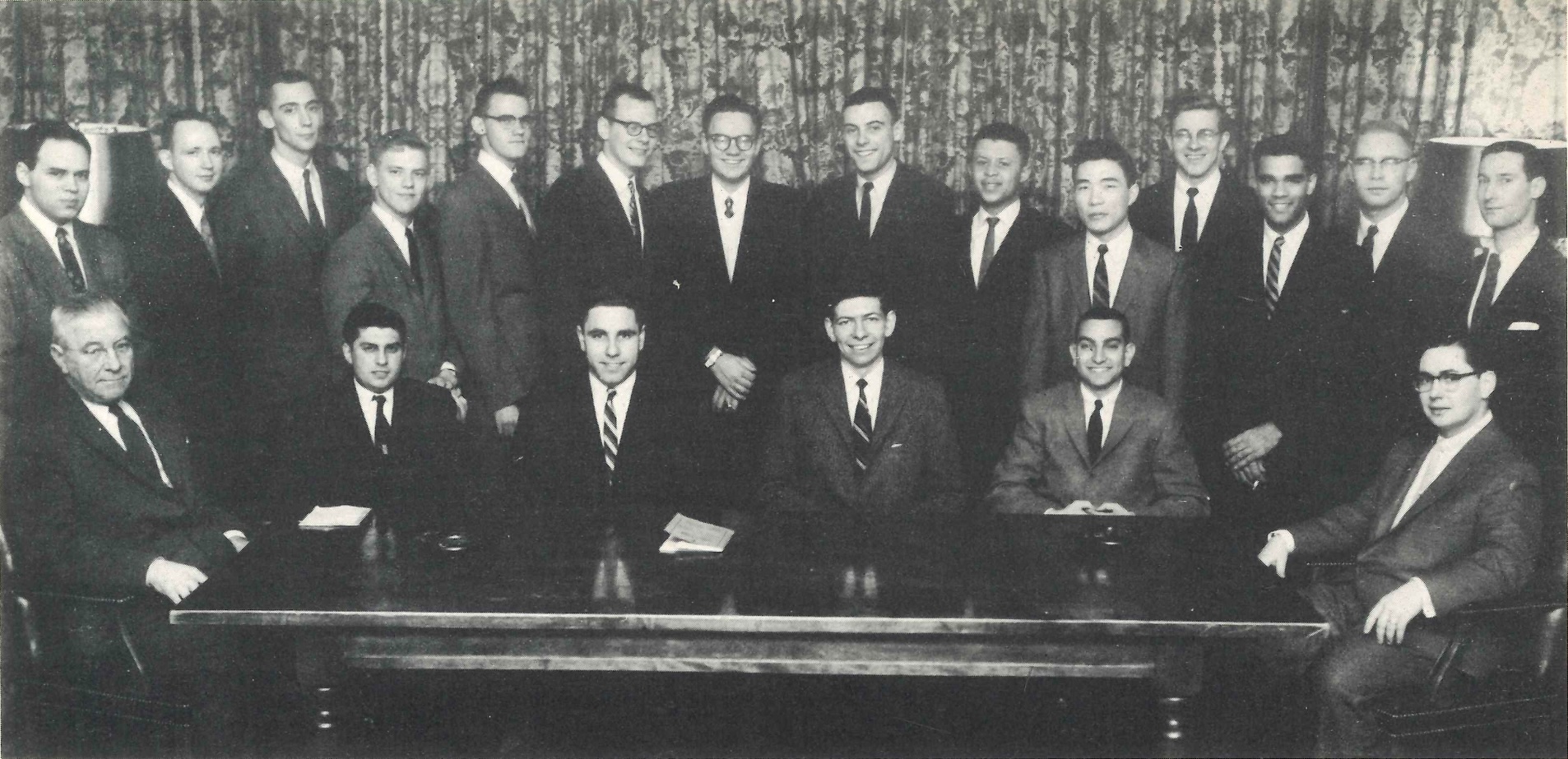 Coshburn with members of Alpha Chi Sigma, the professional chemistry and chemical engineering fraternity, in the back row, sixth from right