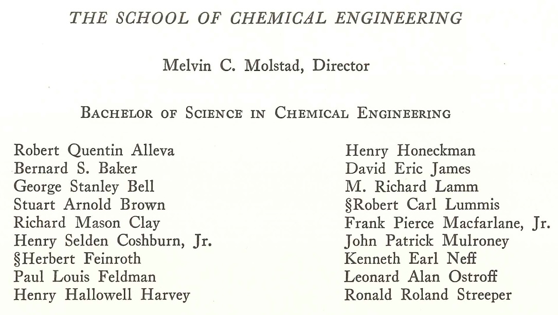 The 1957 graduation program, listing Coshburn's name