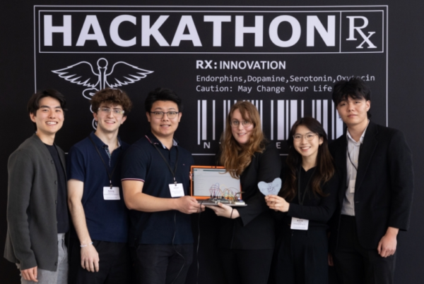 Team Current Care (Andrew Lee, Antranig Baghdassarian, Johnson Liu, Leah Lackey, Brianna Leung, and Justin Liu), took home the $3,000 Grand Prize in the Cornell Hackathon.