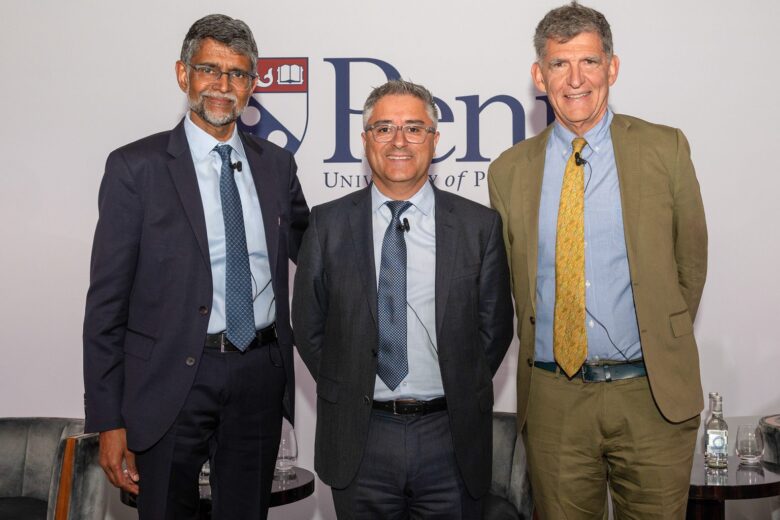 Participants from Penn Engineering included Vijay Kumar, the Nemirovsky Family Dean, and René Vidal, alongside Penn Medicine’s Dan Rader (pictured left to right).