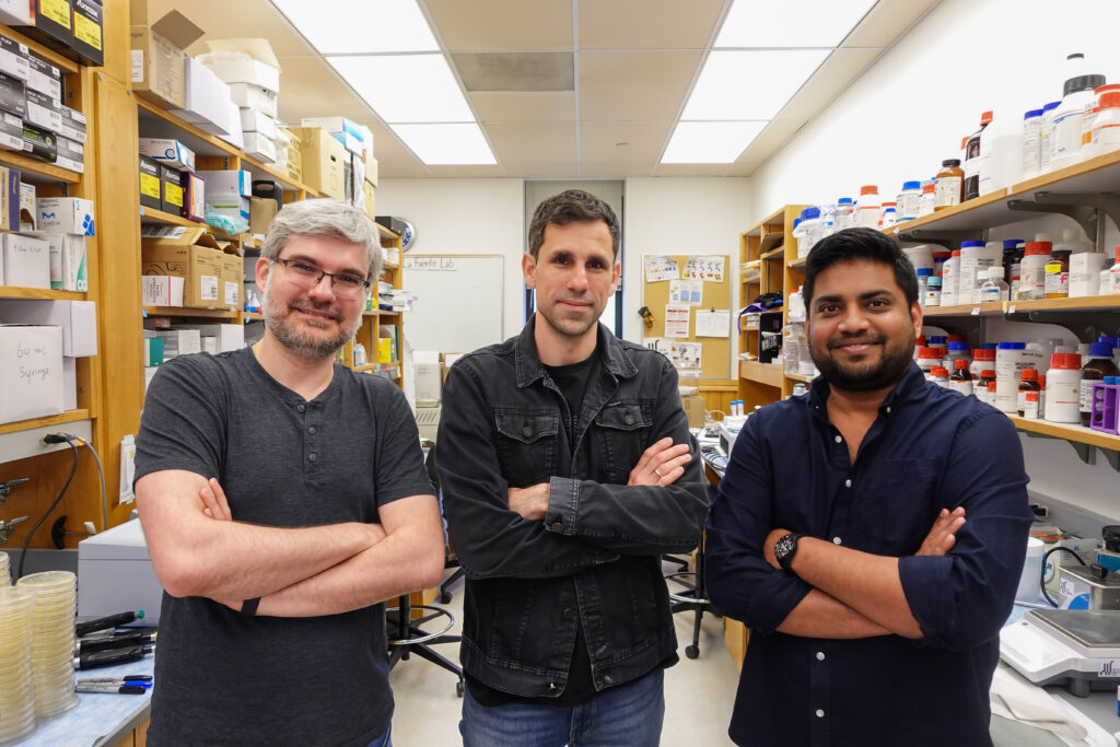 From left: Marcelo Der Torossian Torres, César de la Fuente, and Rakesh Krishnan of the Machine Biology Group.