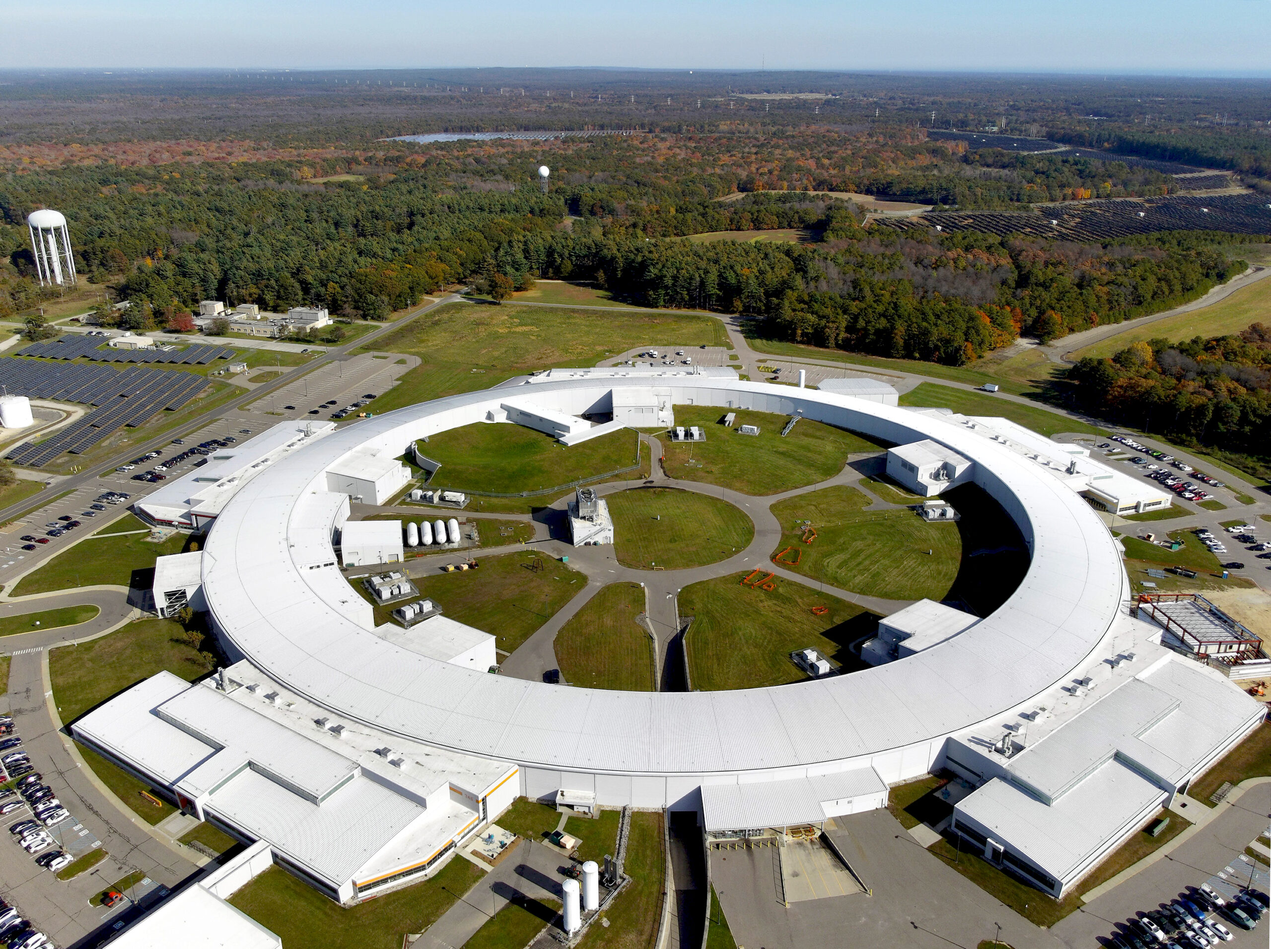 A circular particle accelerator seen from above, part of Brookhaven National Laboratory